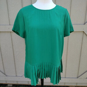 J Crew Kelly Green Pleated Peplum Short Sleeve Top Size Medium